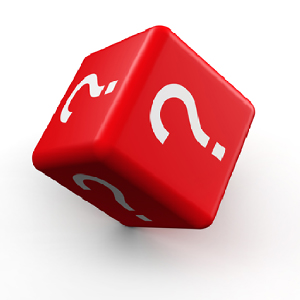 Question mark symbol dice rolling 3d illustration