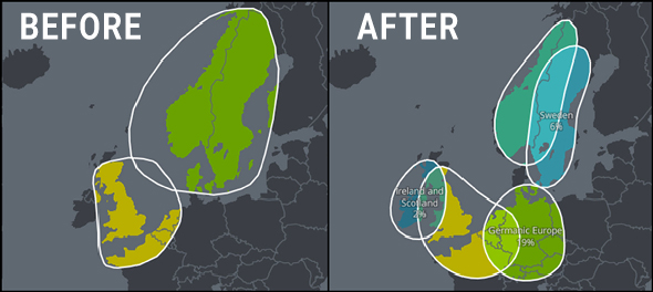 AncestryDNA map before and after