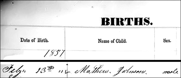 1857 birth register