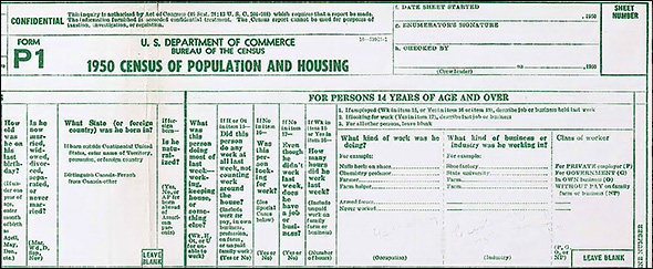 part of 1950 census questionnaire