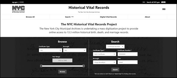 screenshot of new NYC records site