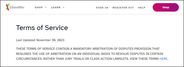 23andMe terms of service