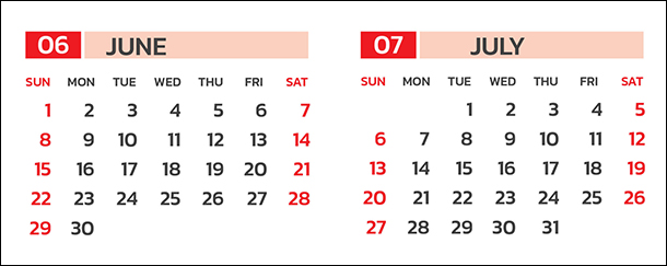 June-July 2025 calendar