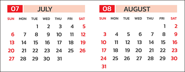 July-August 2025 calendar