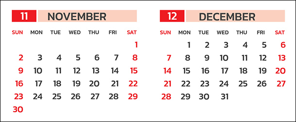 Calendar Nov-Dec 2025